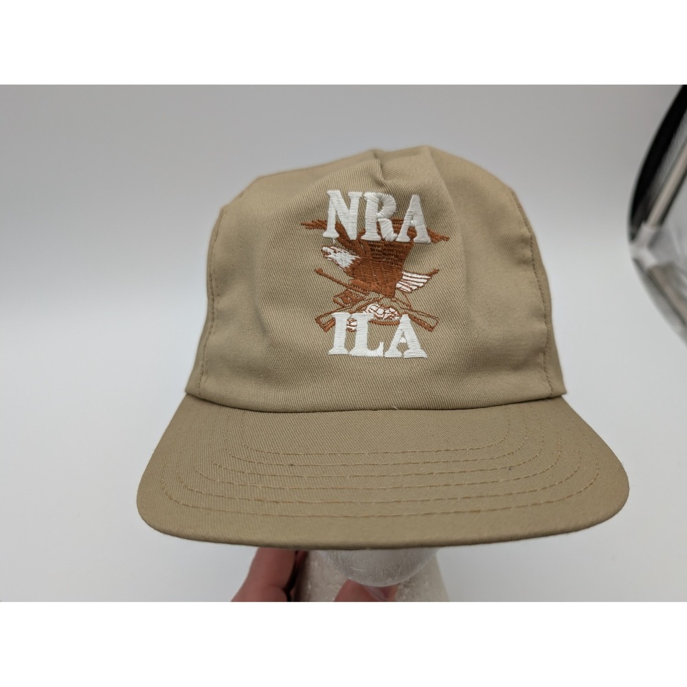 Vintage NRA ILA Hat Tan Adjustable Leather Strap Made in USA Baseball Cap
